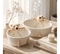 1 pièce pièce/2 pièces (S+M) Panier de rangement tressé en corde de coton avec motif lapin de dessin animé mignon, bac de rangement de bureau multi-tailles, convient pour les cosmétiques, les articles
