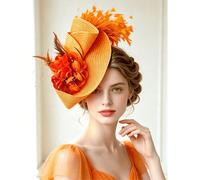 1 pièce pièce Accessoire de cheveux pour femme avec fleur de plume orange, style britannique vintage, mode élégante, bandeau pour festival de courses de chevaux, chapeau de thé, Kentucky Derby, fête, 