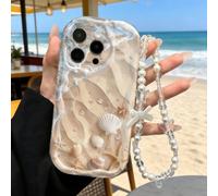 1 pièce pièce Coque de téléphone créative personnalisée avec motif de coquillage de plage, texture TPU souple ondulée à volants crème dopamine, avec sangle de poignet DIY à nœud papillon et perles, co