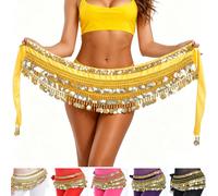 1 pièce pièce Costume de danse jazz et de danse du ventre pour femmes, ceinture de taille avec paillettes et sequins, jupe à sequins, tenue de danse exotique avec franges, style sari, convient pour fe