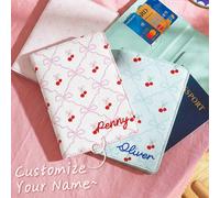 1 pièce pièce Couverture de passeport personnalisée avec motif de lapin cerise mignon en feuille d'or, organisateur de documents de voyage essentiel avec protection RFID anti-vol, meilleur cadeau pour