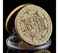 1 pièce Pièce de monnaie d'art du calendrier maya du Mexique, prophétie culturelle 4 cm * 0,3 cm, pièces de collection en or, pièces souvenirs avec coque en acrylique, pièces de jeu, pièces de club, p