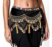 1 pièce pièce Écharpe de hanche de danse du ventre style sari égyptien pour femmes, jupe courte enveloppante bohème rétro avec franges à pompons et paillettes, accessoire de costume exotique pour femm