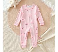 1 pièce pièce envoyée au hasard, pyjama-combinaison ajusté pour bébé fille, manches longues, pantalon long, motif chat mignon, cœur, étoile, fleur, style dessin animé, simple, décontracté, confortable