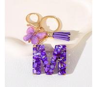 1 pièce pièce Porte-clés en résine avec initiale lettre, pendentif papillon et breloque à pompon, équipé d'un fermoir mousqueton. Joli ornement pour les cadeaux de la Journée internationale des femmes