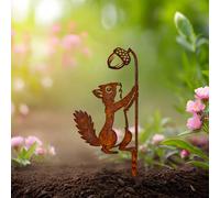 1 pièce Piquet de jardin vintage mignon en métal en forme d'écureuil, décoration abstraite d'un écureuil mangeant une pomme de pin, décoration d'art pour l'extérieur et le patio, pelouse, parterre de
