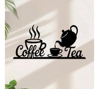 1 pièce Plaque murale décorative vintage en métal pour café et thé - Art en fer rétro avec police cursive, icônes de grains de café, théière, tasse à café et cafetière française - Convient pour la cui