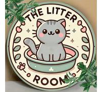 1 pièce Plaque ronde avec design de chat "The Litter Room", 20 cm x 20 cm, œuvre murale vintage, décoration pour maison, bar, café, garage, mariage, fête d'anniversaire, décoration de fête, positions 