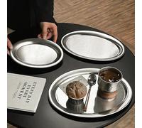 1 pièce Plateau de service ovale en acier inoxydable, assiette à café de café, thé de l'après-midi, pain, gâteau, dessert petit,grand,taille moyenneAcier inoxydable