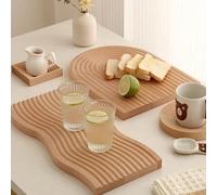 1 pièce Plateau en bois à motif vague, planche à découper en bois créative, plateau pour dessert, café, thé de l'après-midi, plateau en bois de style nordique pour aromathérapie, plat de rangement pou