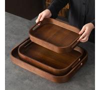1 pièce Plateau en bois de noyer avec poignée, pour servir les aliments, les collations, les boissons, le sushi, le steak, la pizza, les desserts, les gâteaux, les pains, le plateau de petit-déjeuner,