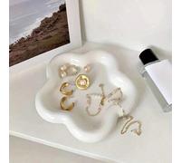 1 pièce Plateau en céramique de style Ins de couleur blanc crème en forme de fleur, plat de rangement de bijoux pour le bureau à la maison, support pour boucles d'oreilles, bagues et colliers, organis