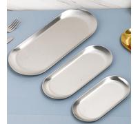 1 pièce Plateau ovale en acier inoxydable argenté pour tasse, dessert, rangement de bijoux, cuisine, cadeau de Noël petit,grand,taille moyenneUnicoloreAcier inoxydable