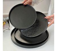 1 pièce Plateau rond en bois noir, de haute qualité pour servir les aliments, les collations, les boissons, le sushi, le steak, la pizza, les desserts, les gâteaux, les pains, le petit-déjeuner, le ca