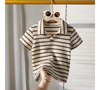 1 pièce Polo à col V rayé en nid d'abeille, style décontracté pour garçons, convient aux garçons de 4 à 7 ans pour le printemps et l'été. Ce polo "Sunny Boy" convient pour aller à l'école et rester à 