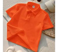 1 pièce Polo à manches courtes en tissu texturé rétro orange, style sport décontracté pour garçon. Convient pour la rentrée scolaire, les fêtes d'anniversaire, les soirées, les représentations, les ma