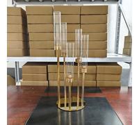 1 pièce Porte-bougie élégant en or à 5 bras avec cache en acrylique, support de table pour mariage, parfait pour Noël et la décoration de fête à la maison 56 cmFer