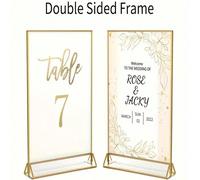 1 pièce Porte-carte de table transparent en acrylique de couleur or. Bord plaqué or, support d'affichage de menu double face. Cadre photo en acrylique, applicable pour: mariage, boissons, restaurant, 