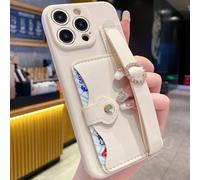 1 pièce Porte-cartes à la mode avec sangle de poignet + Étui de téléphone à bord droit rose anti-chute anti-choc avec protection complète de l'appareil photo, haute mode, convient aux hommes et aux fe