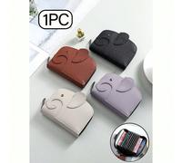 1 pièce Porte-cartes zippé anti-démagnétisation et anti-vol avec motif éléphant mignon de couleur unie, convient aux étudiants, hommes et femmes pour les déplacements quotidiens, les vacances et les v