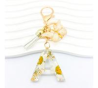 1 pièce Porte-clés avec lettre, fleur, cristal, gland et papillon, un accessoire de sac avec de vraies fleurs séchées et résine époxy, pour sac à dos, accessoires de voiture, gothique mignon Y2K Lettr