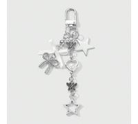 1 pièce Porte-clés/Charm de sac en forme de papillon minimaliste Y2K en argent de haute qualité avec perle fausse, cœur creux et étoile tressée, convient pour le port quotidien des femmes/filles, cade