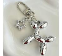 1 pièce Porte-clés chien ballon étoile argenté - Accessoire mode pour sac à main, sac à dos et portefeuille, avec pendentif en forme de cœur et fermoir réglable. Charm de sac, porte-clés de voiture, c