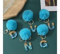 1 pièce Porte-clés créatif en pierre de résine avec une lettre, pompon papillon, porte-clés pour fille B,A,D,F,E,C,G,H,I,J,K,L,M,N,O,P,Q,R,S,T,U,W,V,X,Y,ZABS