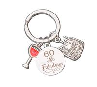 1 pièce porte-clés d'anniversaire, porte-clés en acier inoxydable, porte-clés porte-bonheur, accessoire porte-clés créatif, 60e anniversaire pour femmes, cadeau d'anniversaire pour hommes, argenté, 25