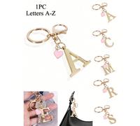 1 pièce Porte-clés élégant et premium en or avec lettre, pendentif 3D avec alphabet de A à Z, breloque en forme de cœur rose, porte-clés en alliage à la mode, décoration pour sac à dos/porte-clés de v