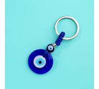 1 pièce Porte-clés en verre bleu à l'œil du diable de style bohème créatif pour femmes. Porte-clés pendentif en forme de cœur à l'œil du diable tressé. Décoration suspendue pour sac, cadeau pour amis,