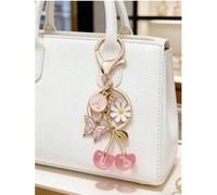 1 pièce Porte-clés fleur de cerisier rose et papillon avec pendentif lettre A-Z, décoration florale et papillon, anneau rond convenant pour sac/portefeuille/clés de voiture des femmes, adapté comme ca