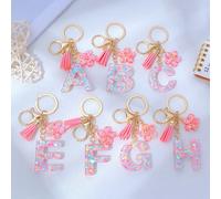 1 pièce Porte-clés lettre créative A-Z pendentif en résine avec gland papillon, porte-clés lettre pailletée, pendentif fleur, décoration de sac DIY, cadeau pour petites amies B,A,D,F,E,C,G,H,K,L,M,N,R