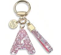 1 pièce Porte-clés lettre initiale rose cadeau pour femmes filles brillant scintillant mignon accessoires de sac à dos de voiture cordon, cadeau d'anniversaire de remise des diplômes de Noël B,A,D,C,F