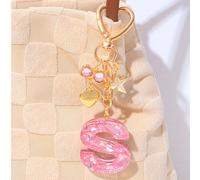 1 pièce Porte-clés lettre rose en forme de cœur, accessoire de sac pour enfants, porte-clés pendentif lettre papillon, porte-clés lettre pailletée, porte-clés accessoire cœur étoile papillon, charm de