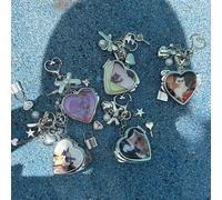 1 pièce Porte-clés miroir de maquillage portable Charm de sac chat Y2K, cadeau d'anniversaire, pendentif de sac motif cœur A,B,C,D,E,F,G,H,I,JAlliage de fer