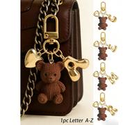 1 pièce Porte-clés Ourson Lettre, Porte-clés Lettre Bulle Or A-Z, Pendentif breloque Ourson Mignon, Convient pour Sac à Main, Portefeuille, Sac à Dos, Sac de Voyage, Porte-clés Décoratif pour Salle de