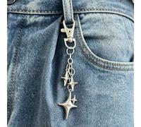 1 pièce Porte-clés pendentif chaîne de pantalon étoile à quatre branches créatif, décoration étoile & lune en alliage, convient pour téléphone/sac, convient pour le port quotidien, style Y2K AAlliage