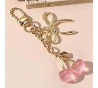 1 pièce Porte-clés pendentif en acrylique cerise et alliage avec nœud papillon, accessoire de mode minimaliste mignon et décontracté de rue, convient pour les tenues quotidiennes des femmes/hommes, br