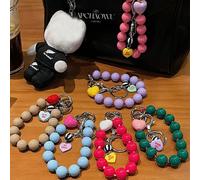 1 pièce Porte-clés perlé coloré, charm de coque de téléphone, pendentif de boîtier d'écouteur, comprenant un tampon transparent et des perles rondes de couleur bonbon, décoration en forme de cœur rose