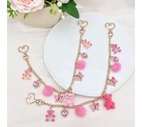 1 pièce Porte-clés sac à main ourson mignon, décoration de mode niche Pompon pour sacs de femmes, pendentif papillon et cœur en strass exquis, pendentif chaîne texture d'ourson transparent, accessoire