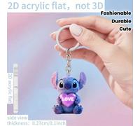 1 pièce Porte-clés Stitch 2D - Porte-clés en acrylique en forme de cœur LOVE mignon, durable et à la mode pour les clés de voiture, sacs, portefeuilles, cadeaux - Convient pour la Fête des Femmes, les