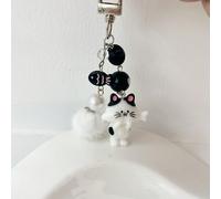 1 pièce Porte-clés unisexe de style coréen mignon avec chat mangeant du poisson, pendentif de poisson de dessin animé avec boule de poils et perles. Idéal comme accessoire de sac à dos, de voiture, ca
