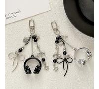 1 pièce Porte-clés unisexe "Love Music", pendentif en forme de cœur avec écouteurs bicolores noir et blanc. Charm polyvalent pour téléphone, sac à dos, accessoire de cadeau pour festival de musique, a