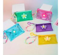 1 pièce Porte-monnaie transparent à la mode en PVC avec chaîne à perles florales - Porte-clés portable et portefeuille de voyage pour fille (couleur de perle aléatoire) PlantesPolychlorures de vinyle