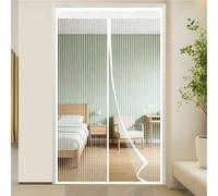 1 pièce Porte moustiquaire magnétique à rayures blanches d'été, design minimaliste à la mode, rideau respirant anti-moustiques, installation sans perçage, rideau moustiquaire magnétique souple, convie