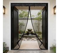 1 pièce Porte moustiquaire magnétique d'été, rayures noires, design minimaliste à la mode, anti-moustique et respirante, installation sans perçage, rideau moustiquaire magnétique souple, convient à de