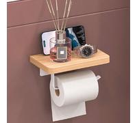 1 pièce Porte-papier toilette en bois monté au mur avec étagère, distributeur de papier hygiénique auto-adhésif, cadre en métal, étagère de rangement pour salle de bain - pour téléphone/lingettes humi