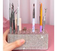 1 pièce Porte-stylo de rangement transparent en acrylique avec 26 fentes, entièrement orné de strass | Rangement | Classification multi-compartiments | Bureau plus raffiné ABS