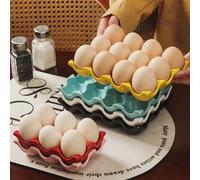 1 pièce Porte-œufs, casier à œufs en céramique, boîte à œufs, carton à œufs, plat de rangement, décoration de cuisine, adapté pour la maison, le réfrigérateur, la cuisine Grille blanche 12,Grille noir